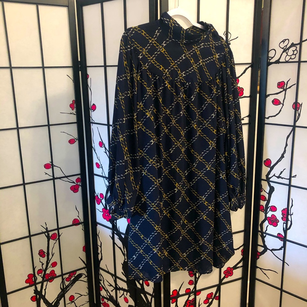 Who What Wear Navy Long Sleeve Chain-Print Dress